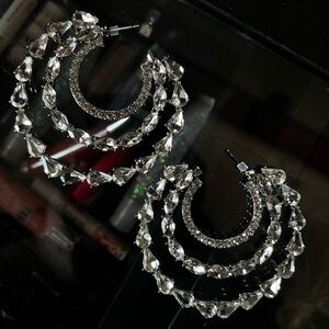 Elegant Silver Crystal Hoop Earrings